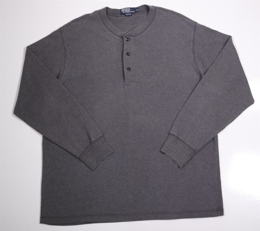 Polo Ralph Lauren Gray Cotton Henley Collared Sweatshirt Shirt XL